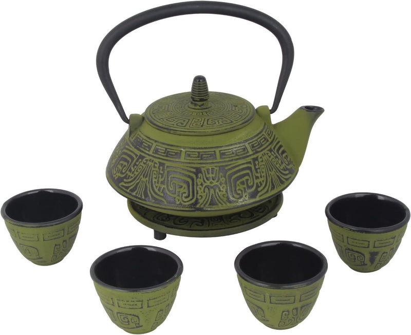 26 oz Japanese Cast Iron Pot Tea Set - Teapot with Infuser and Trivet for Loose Tea Adults, Green