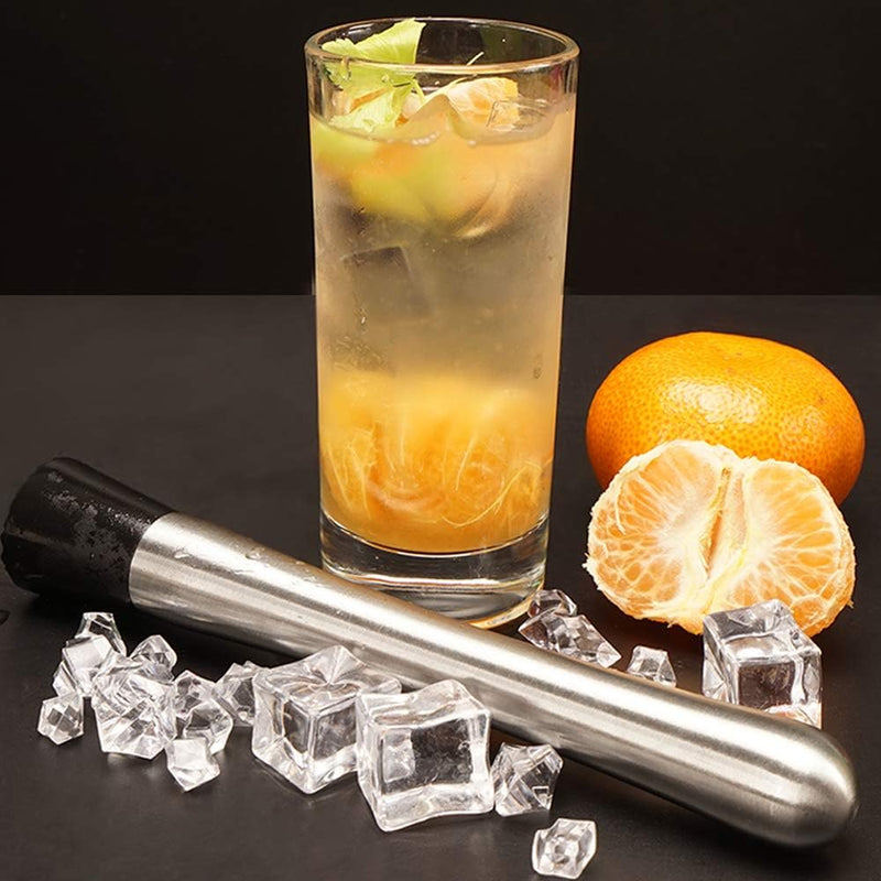 SENHAI Stainless Steel Cocktail Muddler, Spiral Mixing Spoon & 4-Prong Bar Strainer, Home Bar Bartender's Muddling Tool Set