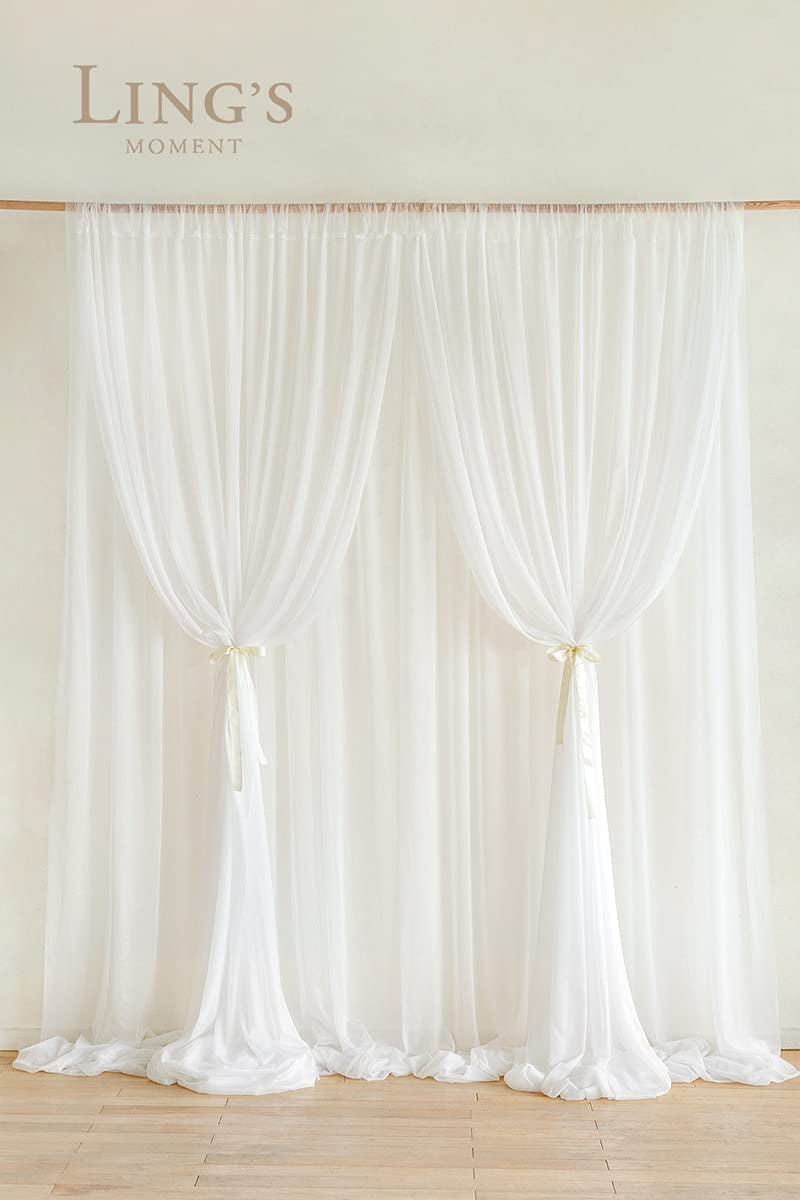 10x10ft Chiffon Wedding Backdrop Curtains - Wrinkle-Free White Fabric for Party Decor