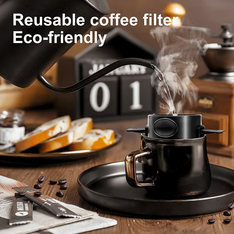 AnnYun Pour Over Coffee Dripper, Reusable Stainless Steel Pour Over Coffee Filters, Easy to Clean Camping Coffee Filter, Portable Collapsible Coffee Maker, Paperless Travel Coffee Makers