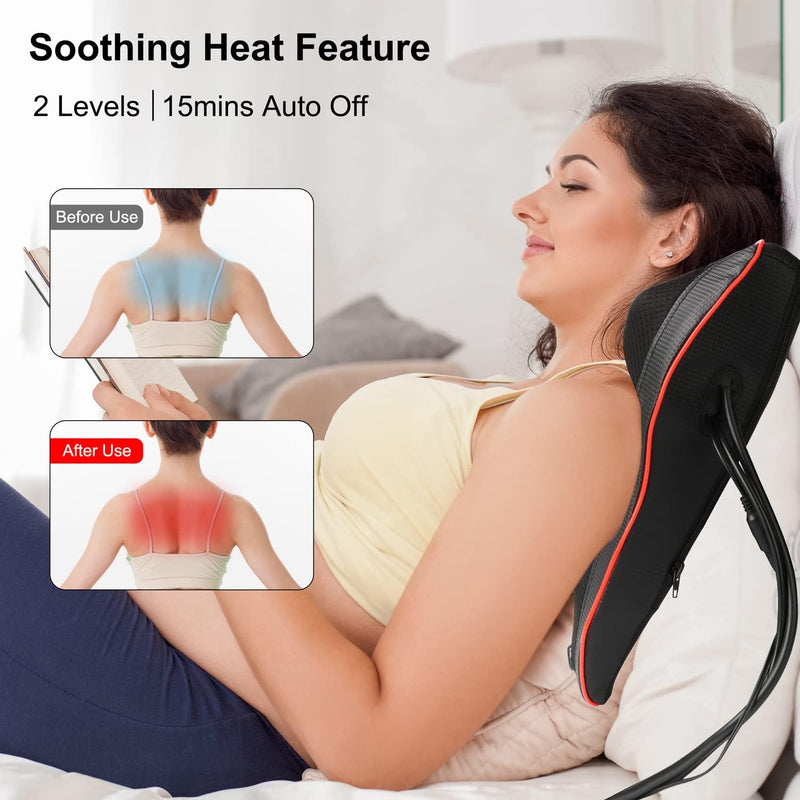 LITFP Back Massager with Heat - Upgraded Shiatsu Massager for Neck and Back, 3D Deep Tissue Kneading Neck Massager Pillow for Neck Shoulder Leg Back Pain Relief, Best Gifts for Women Men