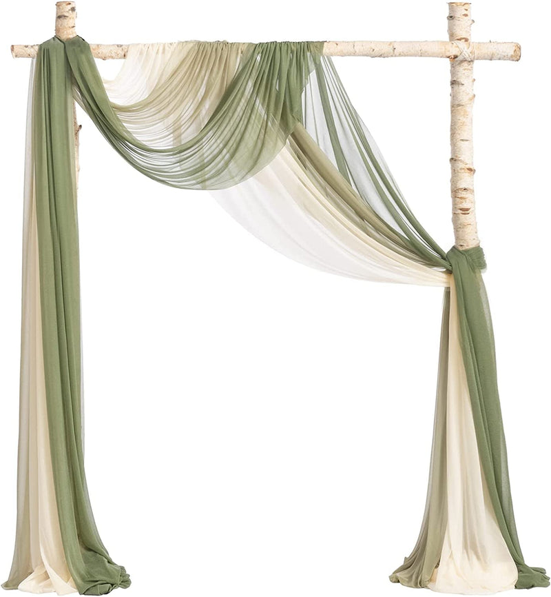 New Version Easy Hanging Wedding Arch Draping Fabric 3 Panels 30" W X 26.5Ft for Wedding Ceremony Reception Swag Decorations (Milky Green+ Campsite Green+ Nude)