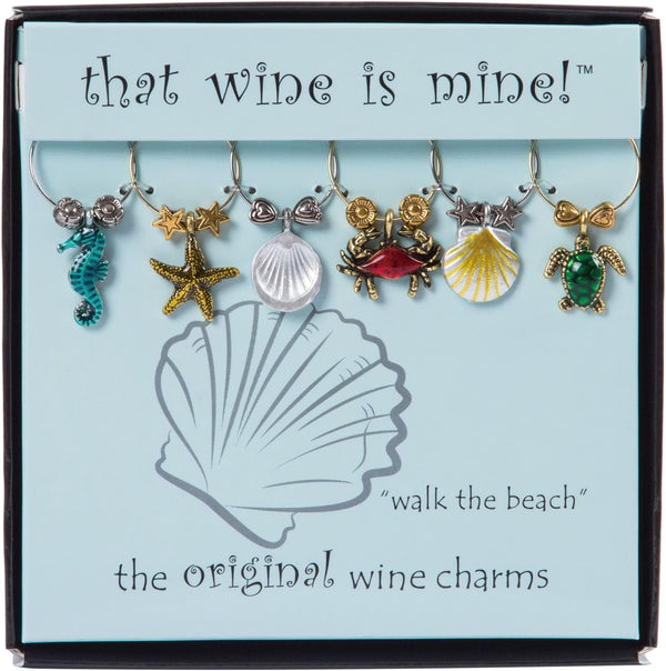 Wine Things 6-Piece Wine Glass Markers Wine Glass Charms Wine Glass Tags for Stem Glasses Wine Tasting Party, Wine Charm, Beach and Sea Decor
