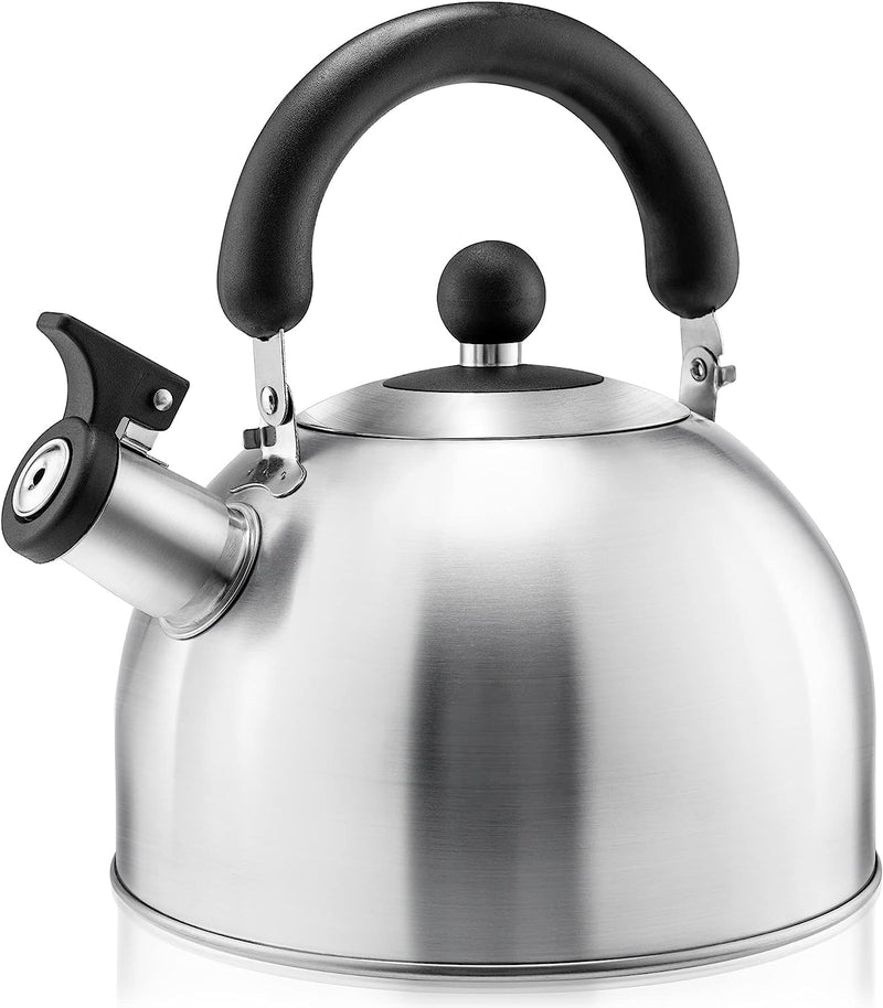 Tea Kettle Stovetop - HIHUOS 2.6QT Whistling Teapot for Stovetop - Stainless Steel Tea Pots for Stove Top, 3-ply Composite Base, Fast Boiling Teakettle Work for All Heat Sources (Black)