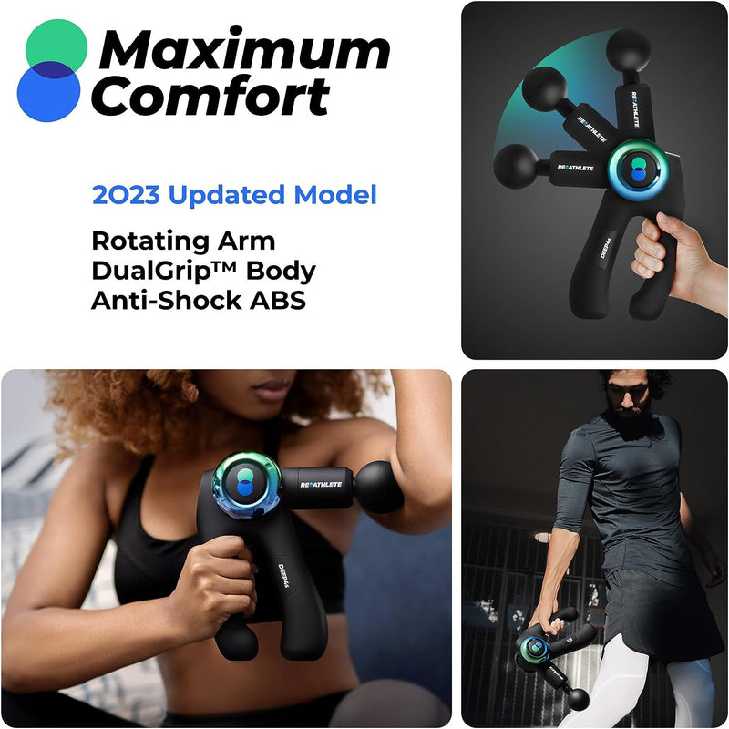 REATHLETE DEEP4S Percussive Therapy Device - Massage Gun for Muscle Treatment - Handheld, Wireless Deep Tissue Massage - Ideal for Back, Shoulder, Arms, Glutes, Calf's - Full Body Pain Relief