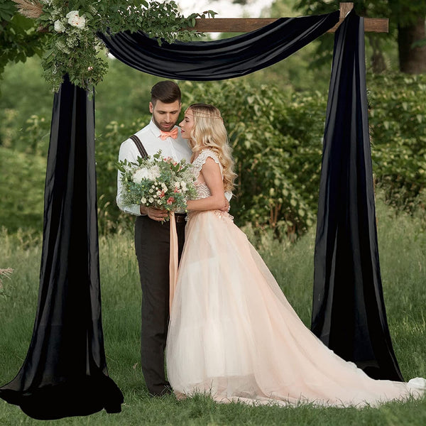 Elegant Wedding Arch Drapes - 18FT Black Chiffon Curtain Panels for Ceremony and Celebrations