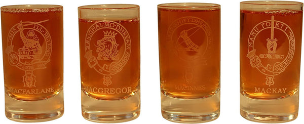 Collins Glencairn Clan Crest Crystal Dram Tot Glass - MacFarlane MacGregor MacInnes MacKay