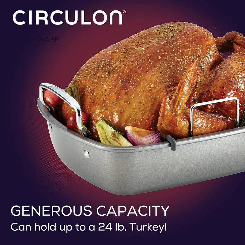 Circulon Nonstick Roasting Pan / Roaster with Rack - 17 Inch x 13 Inch, Gray