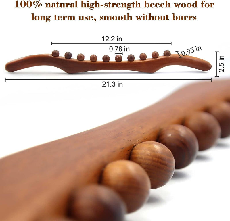 Wood Therapy Massage Tools, 21 inch Lymphatic Drainage Massager, Handheld Massage Stick & Wood Therapy Tools for Neck and Back Pain Stomach Body Shaping Anticellulite Leg