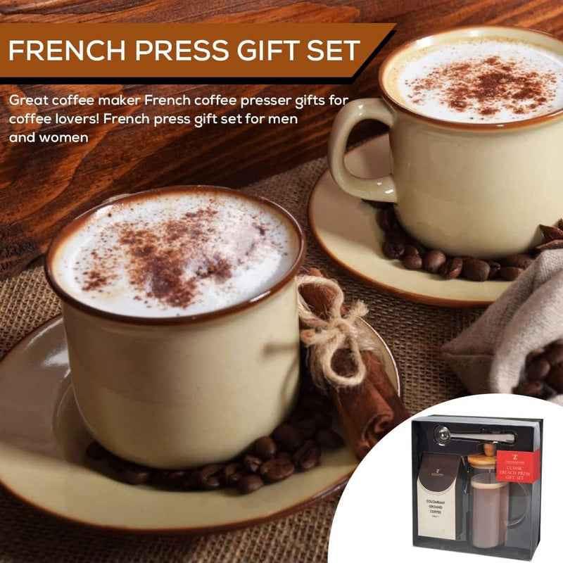 Coffee Gifts For Women, Men |French Press Coffee Maker (600ml), Cafetiere 4 Cup, 120g Colombian Ground Coffee And Coffee Spoon, Cafetiere Gift Set |Coffee Lovers Gifts For Men |Coffee Gifts For Women