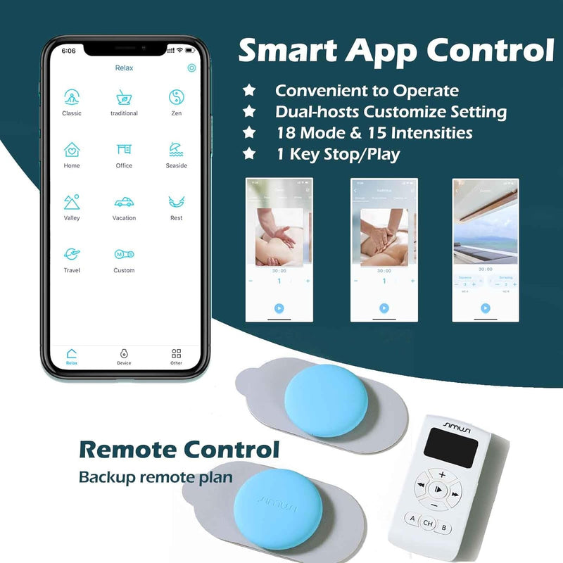 SIMUSI Wireless Tens Unit Muscle Stimulator with APP and Remote Control - 18 Modes Electronic Pulse Stimulator Massager for Neck, Shoulder, Leg, Sciatica and Back Pain Relief