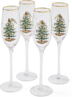 Spode Christmas Tree Glassware - Set of 4 -Made of Glass – Gold Rim- Classic Drinkware - Gift for Christmas, Holidays, or Wedding - Drinking Glasses (Highballs)