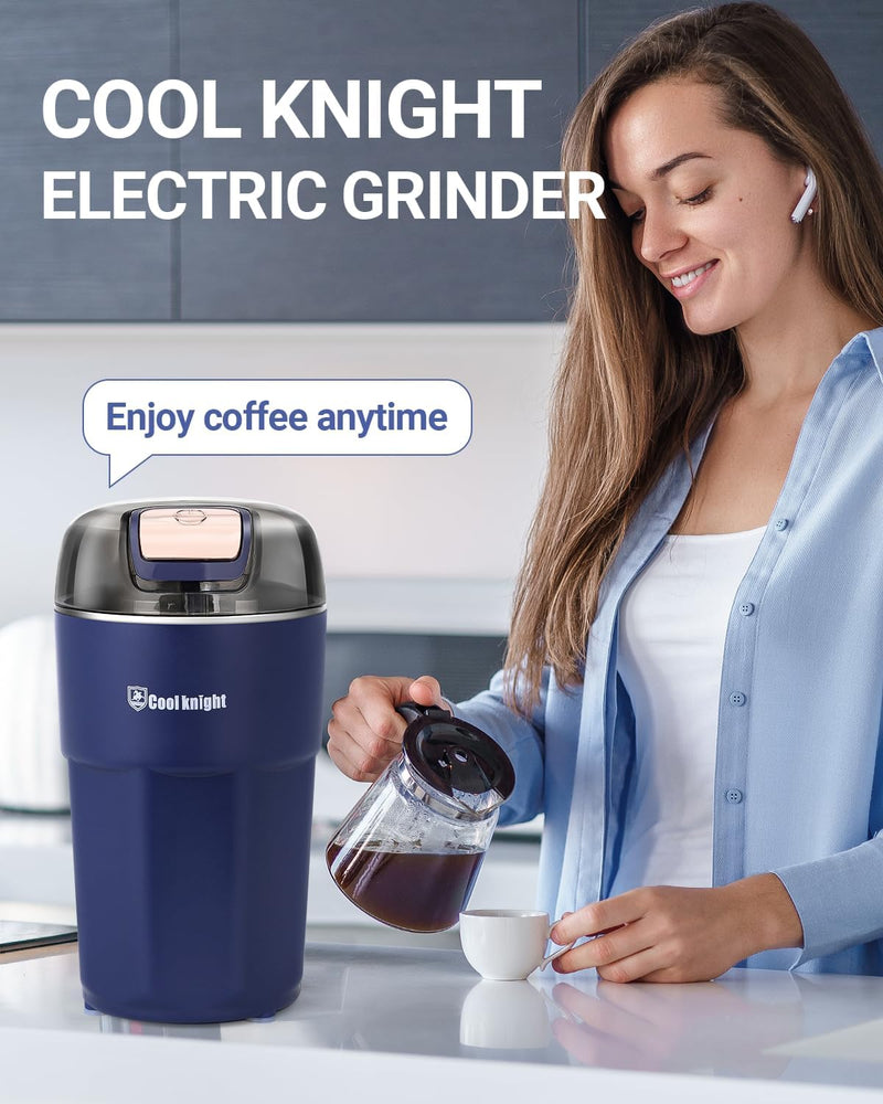 Coffee Grinder, COOL KNIGHT Electric Coffee Grinder, Spice Grinder, Herb Grinder, 300W One Key Electric Coffee Grinder with 304 Stainless Steel Blade, Suitable for Coffee Beans, Spices, Herbs