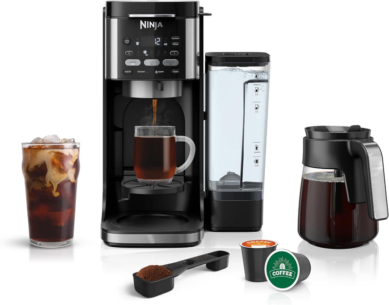 Ninja CFP301 DualBrew Pro Specialty 12-Cup Drip Maker with Glass Carafe, Single-Serve Grounds, compatible with K-Cup pods, with 4 Brew Styles, Frother & Separate Hot Water System, Black