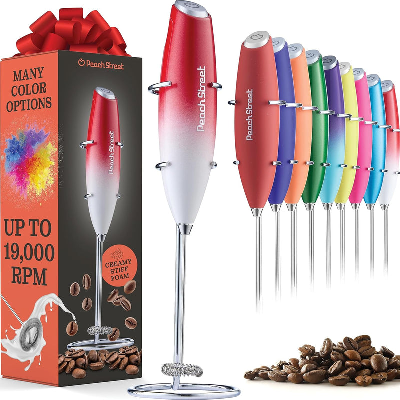 Powerful Handheld Milk Frother, Mini Milk Frother, Battery Operated Stainless Steel Drink Mixer - Milk Frother Stand for Milk Coffee, Lattes, Cappuccino, Frappe, Matcha, Hot Chocolate. Great Gift