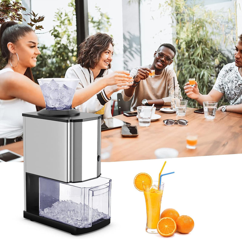 Costzon Electric Ice Crusher, Stainless Steel Ice Shaver w/Large Capacity Ice Container & Ice Chute, Quick Heat Dissipation, Tabletop Shaved Ice Machine for Home, Party, Bars, Restaurants