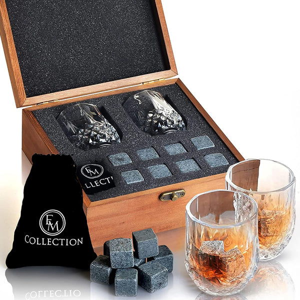 EMCOLLECTION Whiskey Glasses Gifts Set for Men | Wisky Stones Gift set | Bourbon Glass | Bar Accessories | Rocks Glasses (Whiskey Set of 2 Small Glass)
