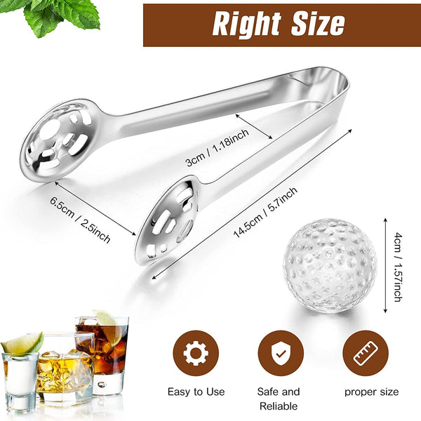 Yinkin 2 Pieces Golf Ball Whiskey Chillers Ice Cubes Stones Chilling Reusable Bar Glass Rocks and Stainless Steel Tong Set for Dad Grandpa Husband Boyfriend Men Women(1.57 Inch)