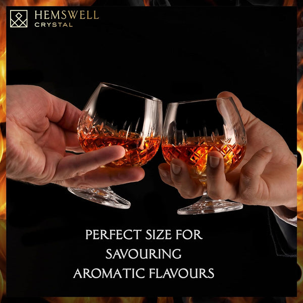 Hemswell Crystal Brandy Snifter Glasses Set of 2 - Small Crystal Brandy Snifters for Scotch Brandy or Whiskey - Elegant Crystal Cognac Glasses - European Crystal 8.5oz - Glenrigg Design