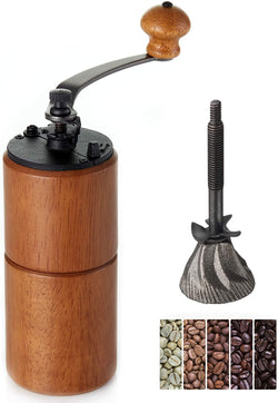 Akirakoki Manual Coffee Bean Grinder Wooden Mill with Cast Iron Burr, Large Capacity Hand Crank, Portable Travel Camping Adjustable (Brown wood)