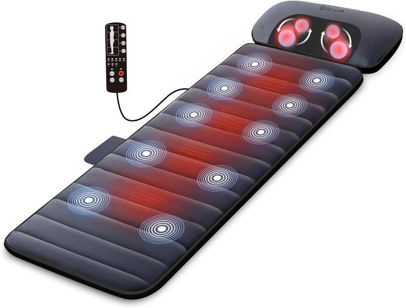 COMFIER Heated Full Body Massage Mat, Back Massager for Back Pain Relief, Vibartion Heating Massage Pad with Removable Shiatsu Massage Pillow, Massage Chair Pad, Bed Massager