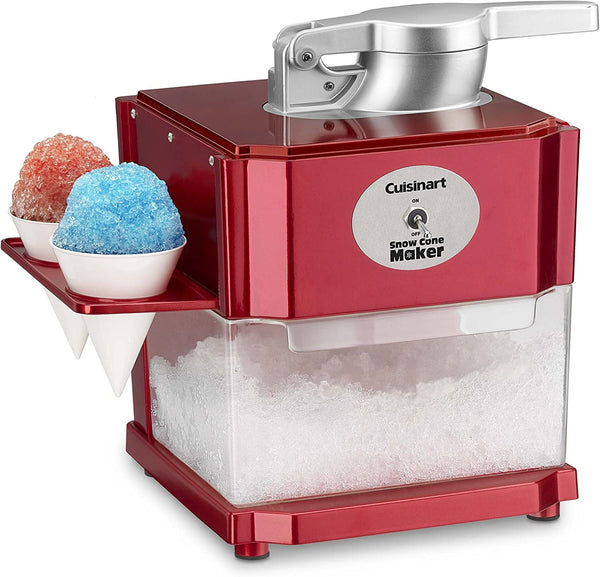 Cuisinart Snow Cone Machine- Snow Cone Maker for Slushies, Frozen Lemonades or Frozen Drinks- Makes 5 Icy Cones- Includes 4 Reusable Plastic Cones & 12 Paper Cones, Red, SCM-10P1