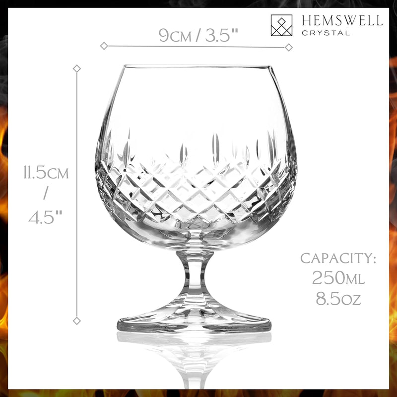 Hemswell Crystal Brandy Snifter Glasses Set of 2 - Small Crystal Brandy Snifters for Scotch Brandy or Whiskey - Elegant Crystal Cognac Glasses - European Crystal 8.5oz - Glenrigg Design