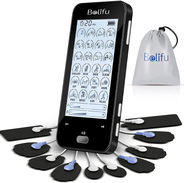 Belifu Dual Channel Tens Unit Electro Muscle Stimulator, Fully Isolated with Independent 24 Modes, Rechargeable Pulse Massager with Electrodes Pads for Neck Back Arms Chronic Pain Relief Body Building