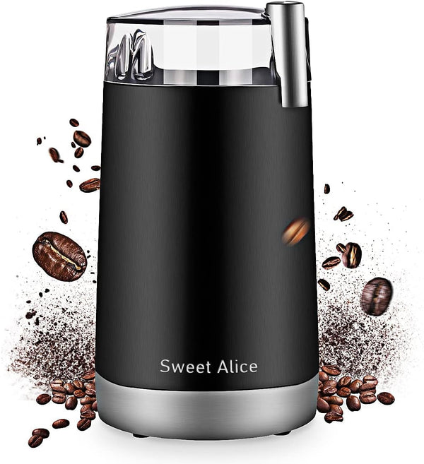 Sweet Alice Coffee Grinder Electric Quiet Coffee Bean Blade Grinders Stainless Steel for Spice Herbs Nuts Cereals Grain Mills