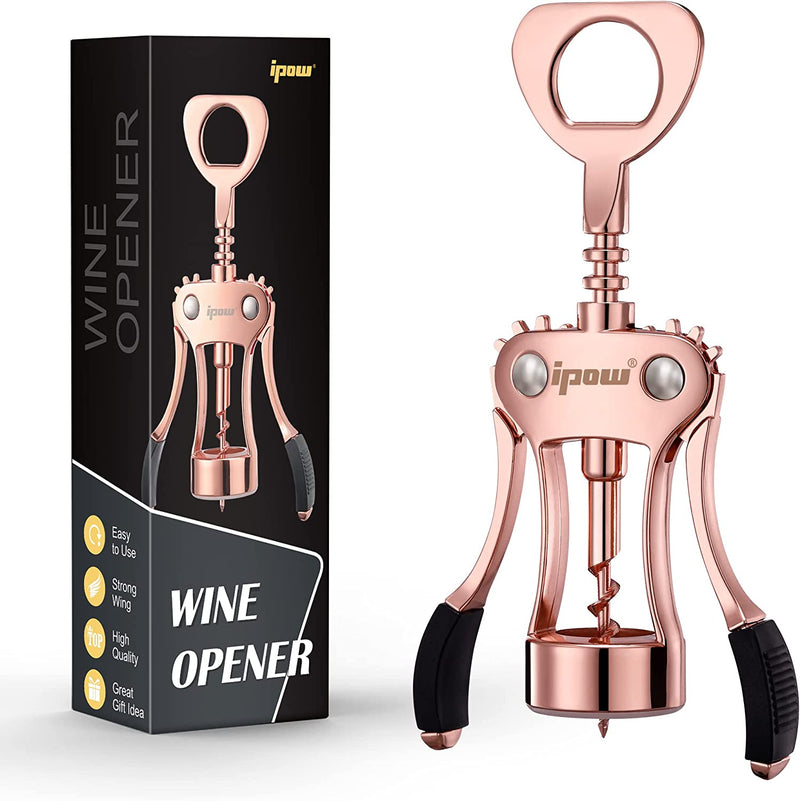 IPOW Wine Opener, Zinc Alloy Wine Bottle Opener, Wing Corkscrew Heavy Duty, Manual Multifunctional Cork Screw for Waiter, Silver