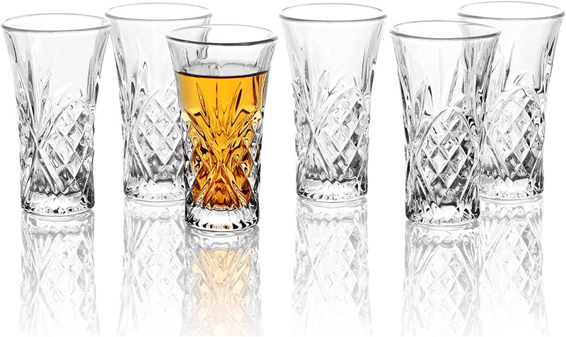 HOMEYUT Shot Glasses, 2oz Super Cute Ornate Shot Glasses Set of 6/Fancy Shot Glasses/Heavy Base Shot Glass Set/Tequila Shot