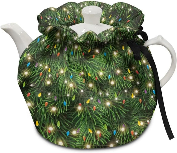 NETILGEN Teapot Cozy Tea Cozies Insulated Keep Tea Warm Tea Pot Cozies Teapot Dust Cover Perfect for Home Kitchen Table Decorative, Light String Christmas Tree