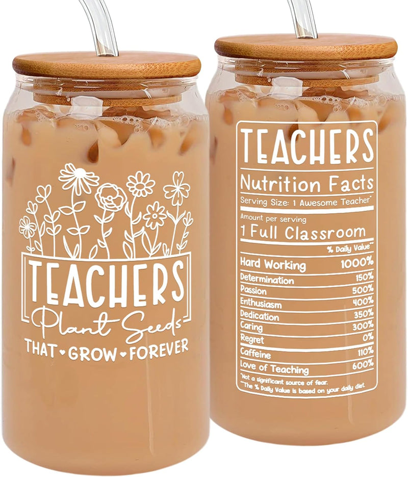 Teacher Appreciation Gifts - Teacher Gifts For Women - Thank You Teacher Gifts, Teachers Appreciation Gifts - Teacher Birthday Gifts, Teacher Christmas Gifts for Women - 16 Oz Teacher Can Glass