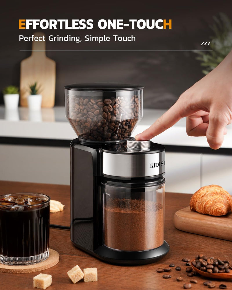 KIDISLE Electric Burr Coffee Grinder 3.0, Automatic Flat Burr Coffee for French Press, Drip Coffee and Espresso, Adjustable Burr Mill with 16 settings, 14 Cup, Black