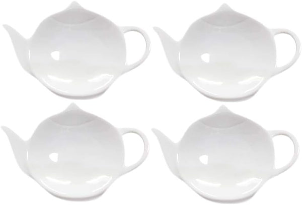 Sizikato 4pcs Pure White Ceramic Tea Bag Holder Tea Bag Coasters Teapot-Shaped Dish Spoon Rests Snack Dish Seasoning Dish.