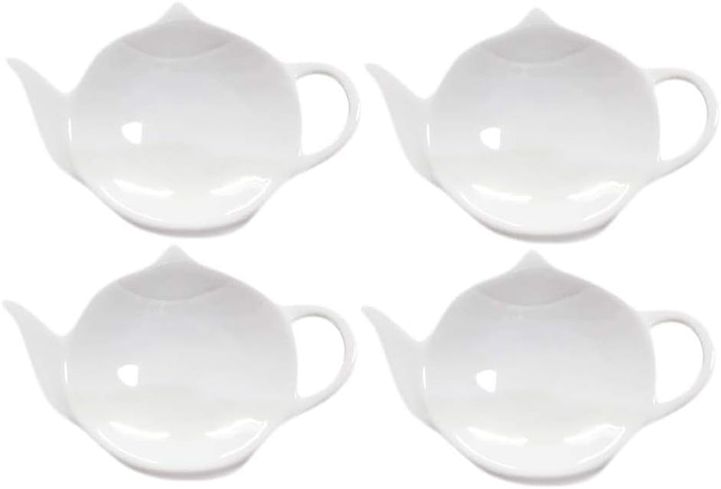 Sizikato 4pcs Pure White Ceramic Tea Bag Holder Tea Bag Coasters Teapot-Shaped Dish Spoon Rests Snack Dish Seasoning Dish.