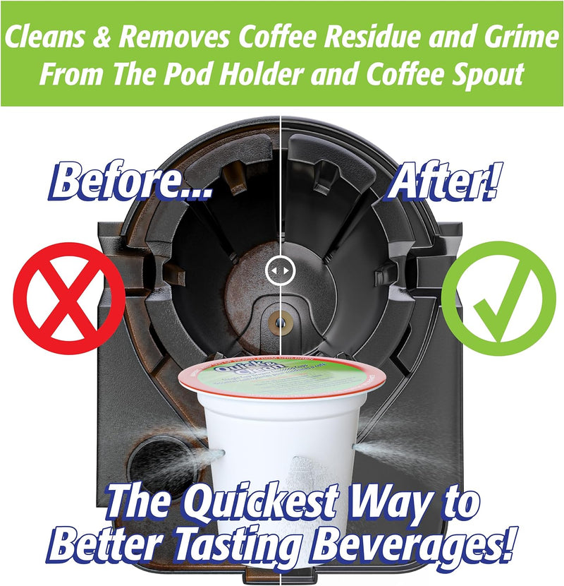 Quick & Clean [6-Pack] Keurig Cleaning Pods - K Cup Cleaner Pod For Keurig - 2.0 Coffee Machine Compatible, Removes Stains, Non-Toxic and Eco-Friendly - Descaler/Descaling Solution