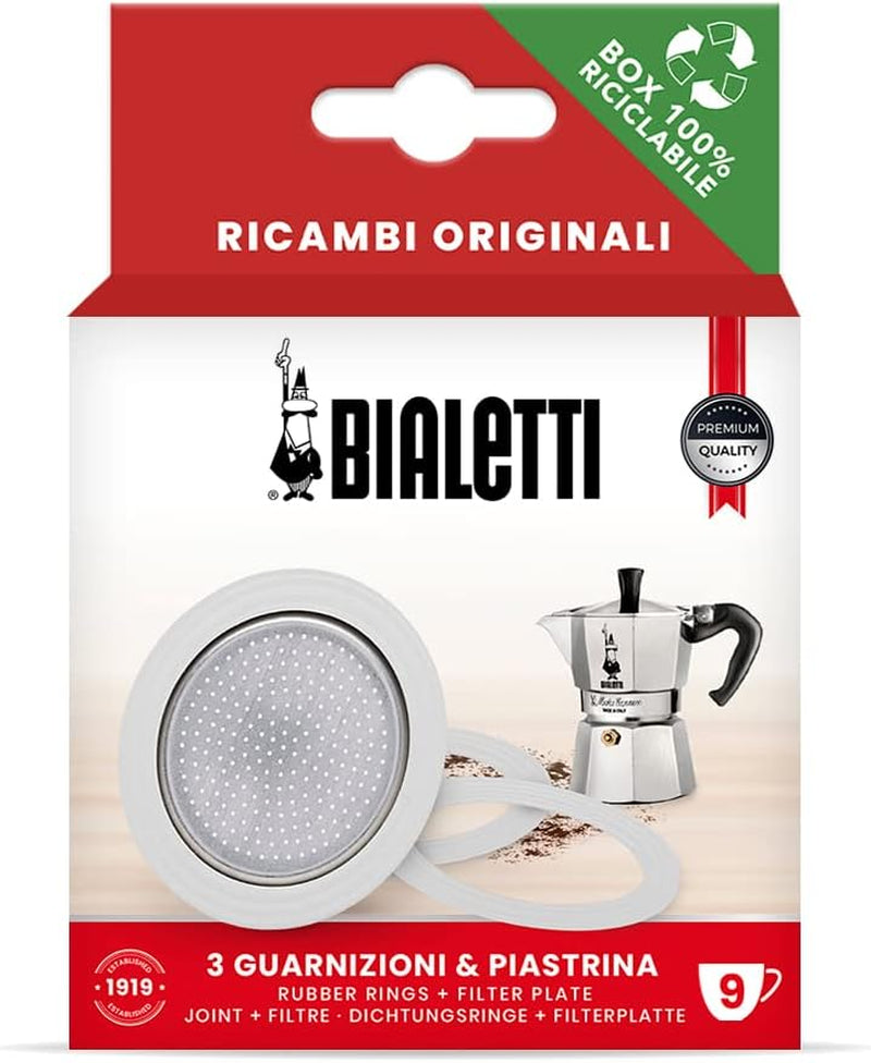 Bialetti Spare Parts, Includes 3 Gaskets and 1 Plate, Compatible with Moka Express, Fiammetta, Break, Happy, Dama, Moka Melody, Alpina, Moka Timer and Rainbow (3/4 Cups)