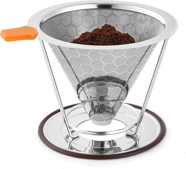 Pour Over Coffee Maker,XLVLVH 304 Stainless Steel Coffee Filter,Reusable Pour Over Coffee Dripper,Easy to Clean,Conical Coffee Dripper with Removable Cup