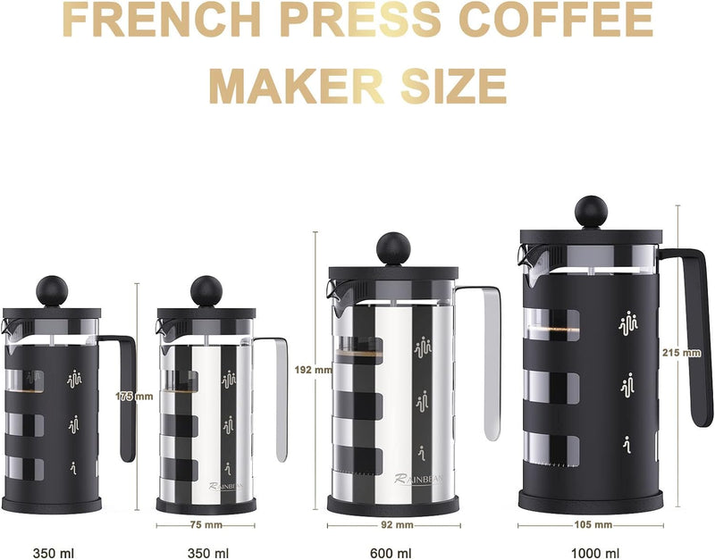 Mini French Press for 12oz Small French Press Coffee Maker with 4 Level Filtration System Borosilicate Glass Durable Stainless Steel Thickened Heat Resistant