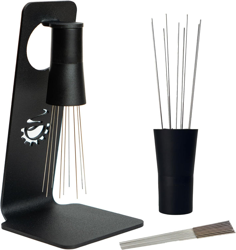 MiiCoffee WDT Tool, Magnetic Coffee Stirrer 0.4mm 9 Installed Pins + 0.25mm 9 Extra Needles for Espresso Distribution Tool with Metal Stand for Barista Espresso (Black)