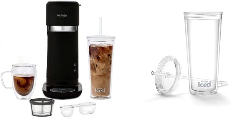 Mr. Coffee Iced and Hot Coffee Maker, Single Serve Machine with 22-Ounce Tumbler and Reusable Coffee Filer, Black