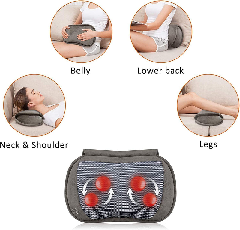 Snailax Shiatsu Massage Pillow with Heat -Deep Kneading Neck Shoulder Lumbar Calf Leg Foot Back Massager, Plush Cozy Design, Gifts for Men Woman