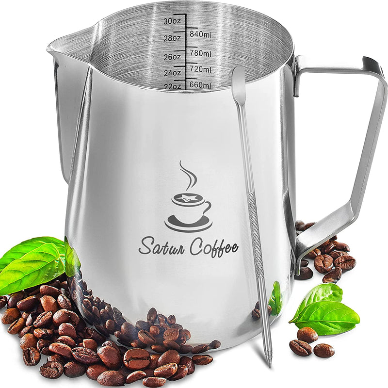 Milk Frothing Pitcher 12oz 350ml - Milk Jug 12 20 30oz - Measurements on Both Sides Inside Plus eBook - Stainless Steel Milk Frother Pitcher Espresso Cappuccino Coffee Latte Art Cup Steaming Pitcher