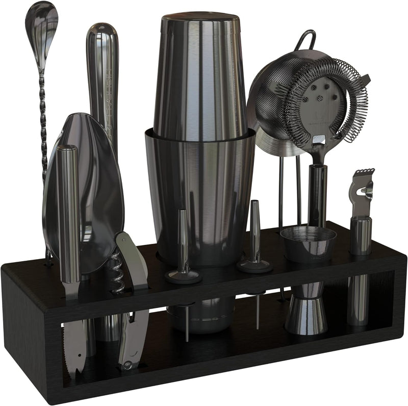 13-Piece Boston Cocktail Shaker Bar Set Gunmetal Plated Bartender Kit Cocktail Shaker Set Black Cocktail Kit with Mixology Bartender Kit Bar Accessories Bartending Kit Cocktail Set With Shaker