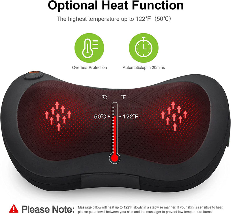 Neck and Back Massager with Heat -Massage Pillow with Remote Control Deep Tissue Shiatsu Kneading Shoulder Massager for Full Body Pain Relief Use at Home Car Office -Birthday Gifts for Him/Her