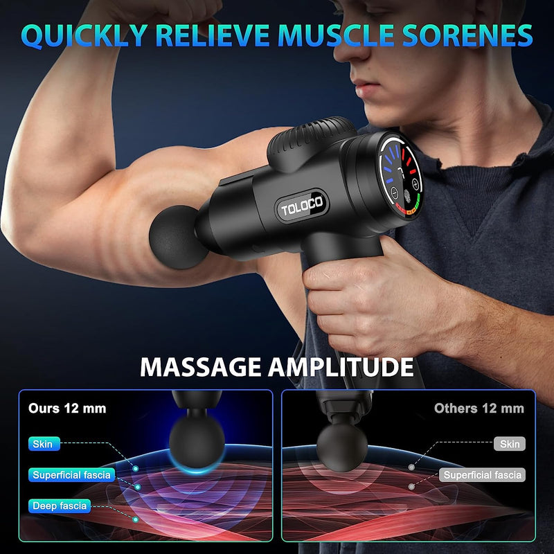 TOLOCO Massage Gun Deep Tissue, Back Massage Gun for Athletes for Pain Relief, Percussion Massager with 10 Massages Heads & Silent Brushless Motor, Valentines Day Gifts for Him/Her, Black