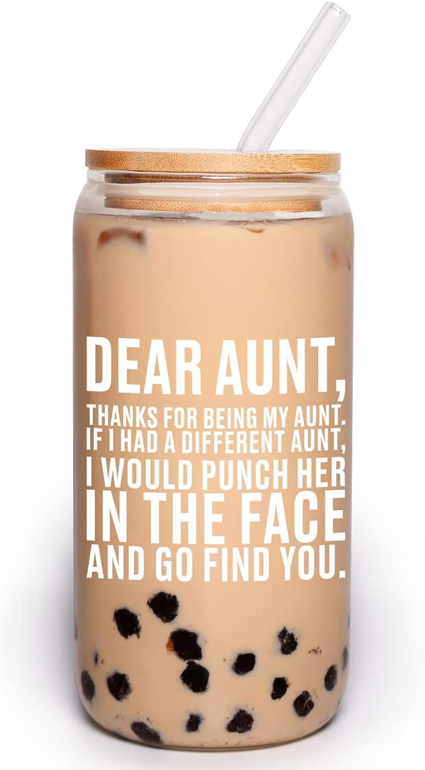 Mothers Day Gifts for Aunt, Aunt Gifts from Niece/Nephew, Aunt Birthday Gift, Best Aunt Ever Gifts, Funny Thanksgiving Christmas Gifts for Aunt, New Aunt, Aunties - 16 Oz Coffee Beer Can Glass Cups