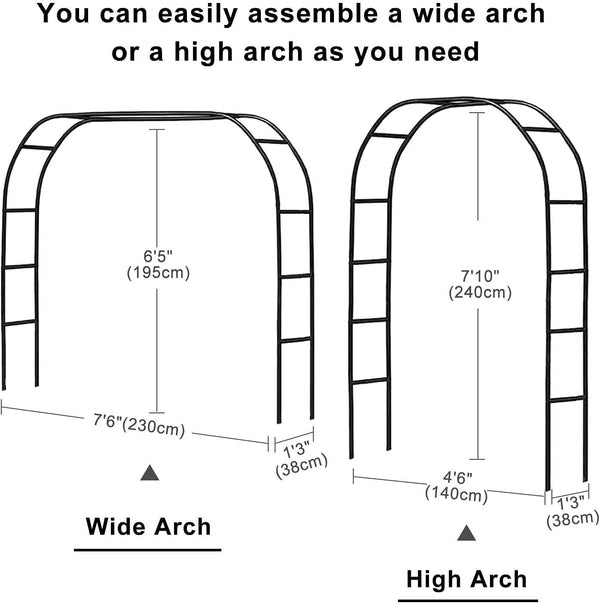 Garden Arbor Wedding Arch - 79 Ft H x 46 Ft W - Lightweight Metal Arch in Black