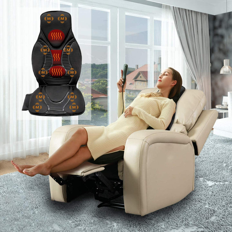 FS8816 Massage Seat Cushion, Massager with Heat, 10 Massage Nodes for Neck, Shoulders, Back/Lumbar, Thighs for Home, Office (Black)